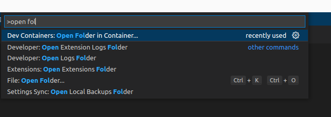 Open folder in dev container